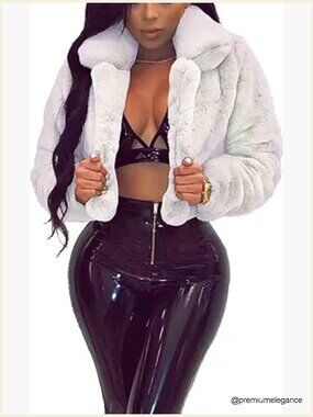 Faux Fur Long Sleeve Crop Jacket Shaggy Coat Open Front Cardigan